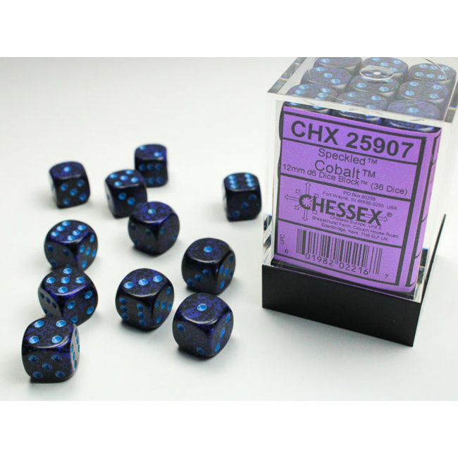 CHX 25907 Cobalt Speckled - 6 Sided 12 mm Dice Set of 36