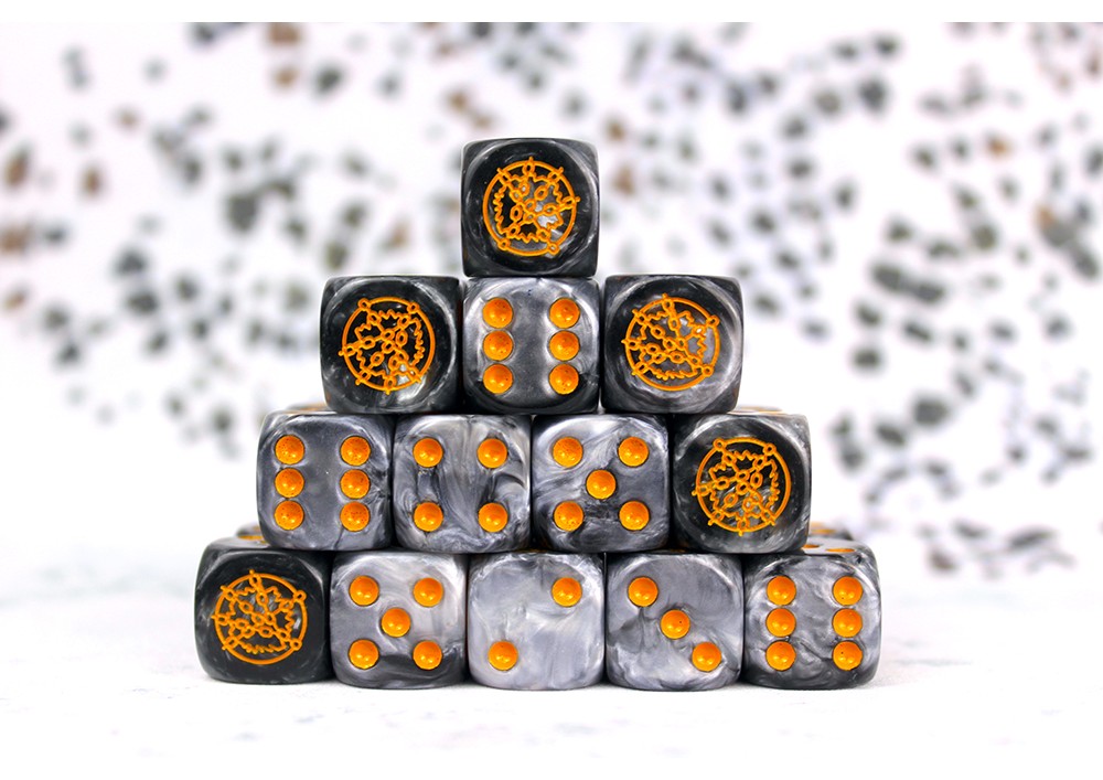 Dweghom: Faction Dice on Gray swirl Dice