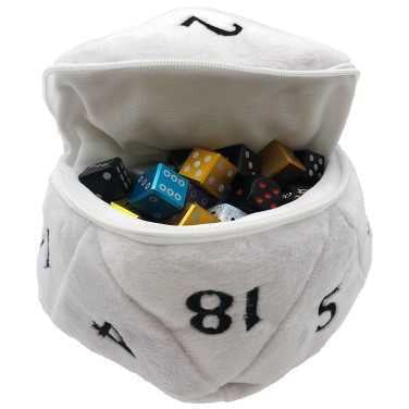 D20 Plush Dice Bag White