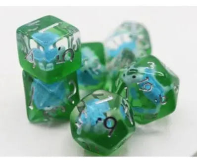 Dice Poly Set - Splash Turtle w/Silver
