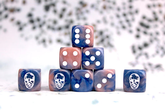 Spires Faction Dice on Dark Blue swirl Dice